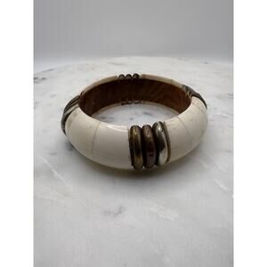 1970s VTG Camel Bone Brass Silver Copper Bangle Bracelet India Wide Tribal